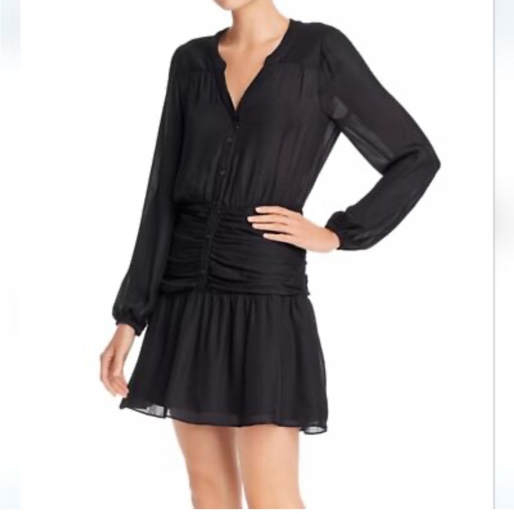 Parker Black Ruched Long Sleeve Cocktail Dress